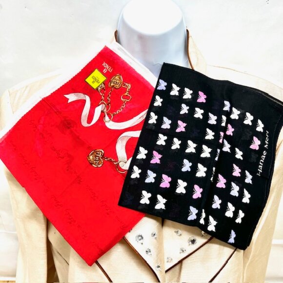 (2) New Hander/MiniScarf Cotton 17" Fendi Red & Hane Mori 16" Black Butterfly(28 - Picture 1 of 15